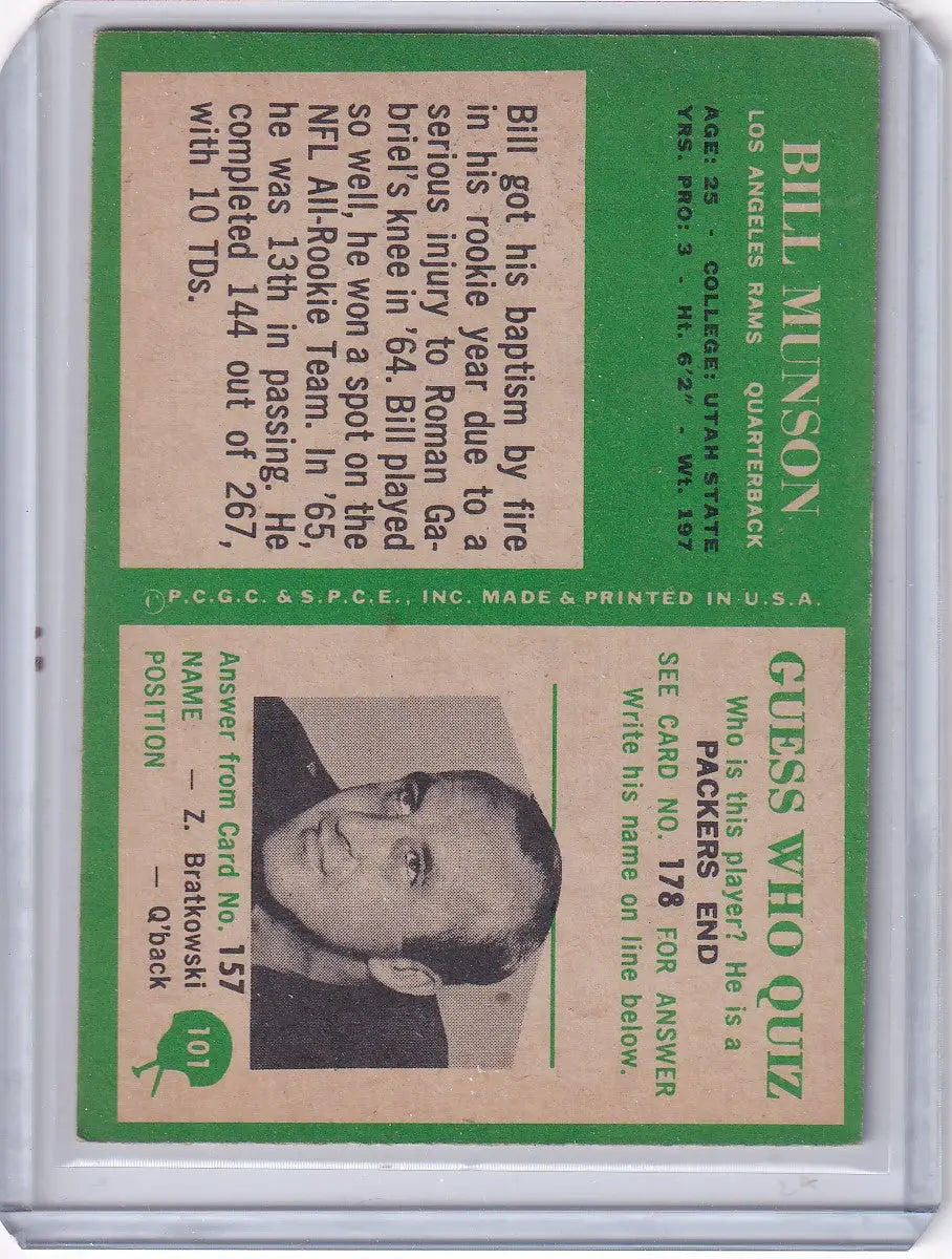 1966 Philadelphia Football #101 Bill Munson - Los Angeles Rams