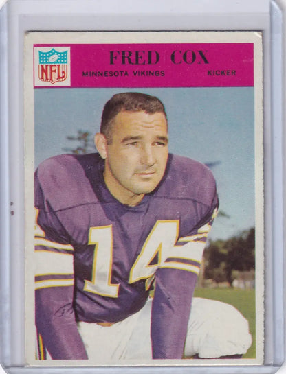 Philadelphia football card of Fred Cox from the Minnesota Vikings 1966 season