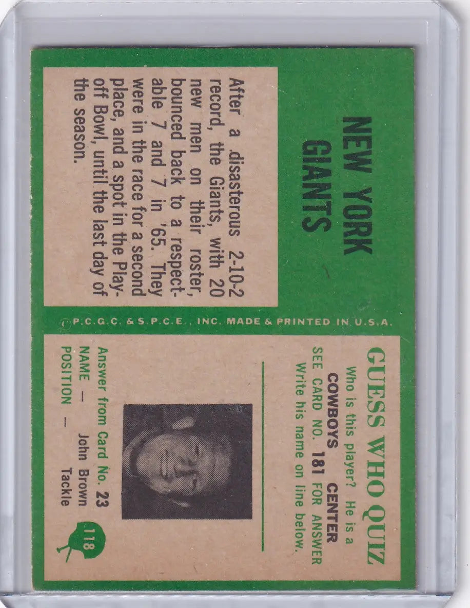 Vintage Philadelphia football card featuring 1966 New York Giants Team, collectible memorabilia