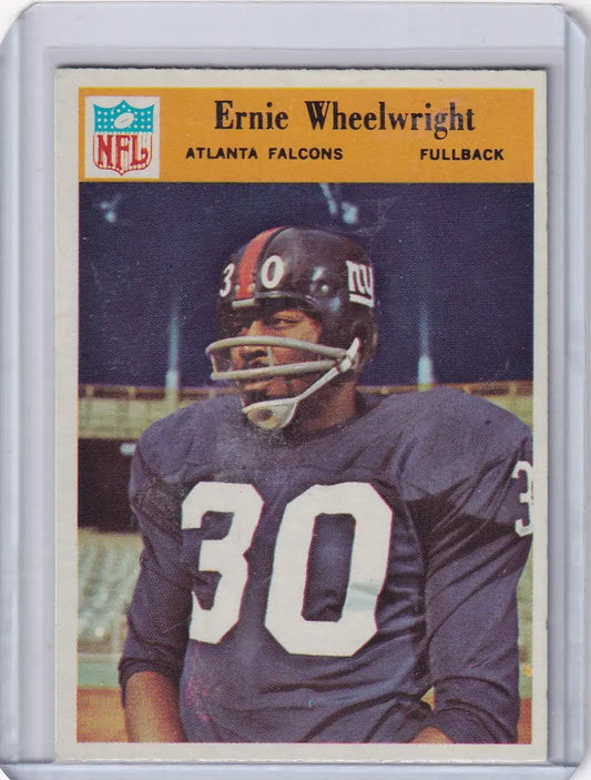 Football card of Ernie Wheelwright from 1966 Philadelphia Football Atlanta Falcons series