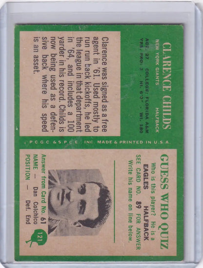 Vintage Clarence Childs football card from 1966 Philadelphia Football New York Giants