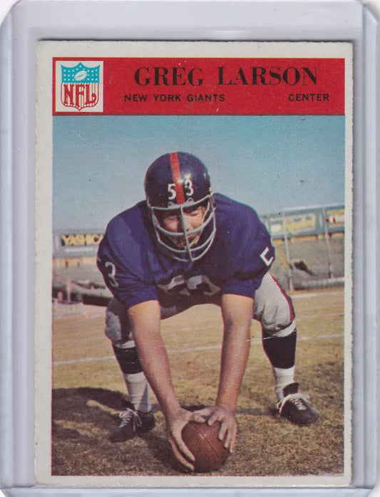 1966 Philadelphia Football Greg Larson card featuring New York Giants player