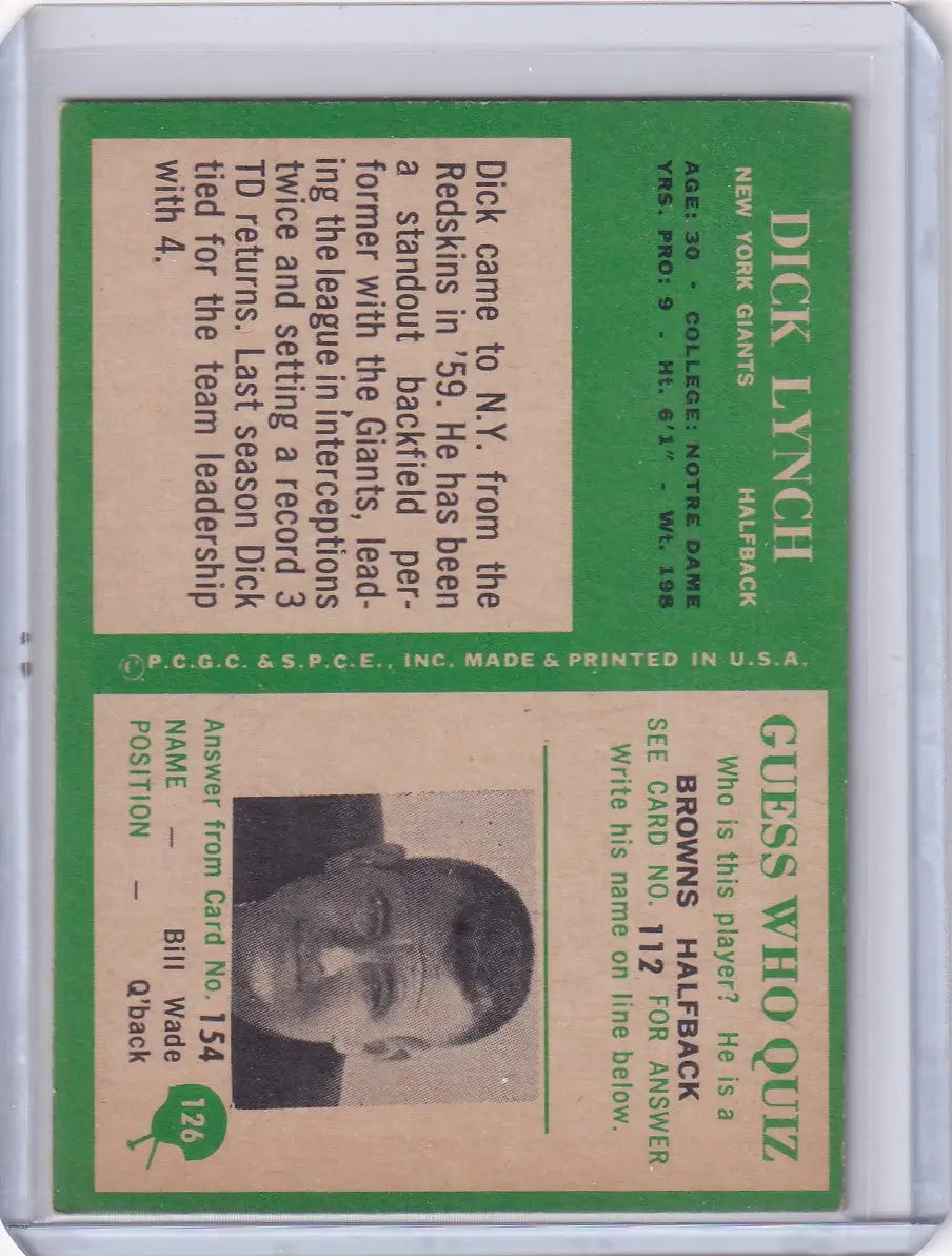 1966 Philadelphia Football #126 Dick Lynch - New York Giants