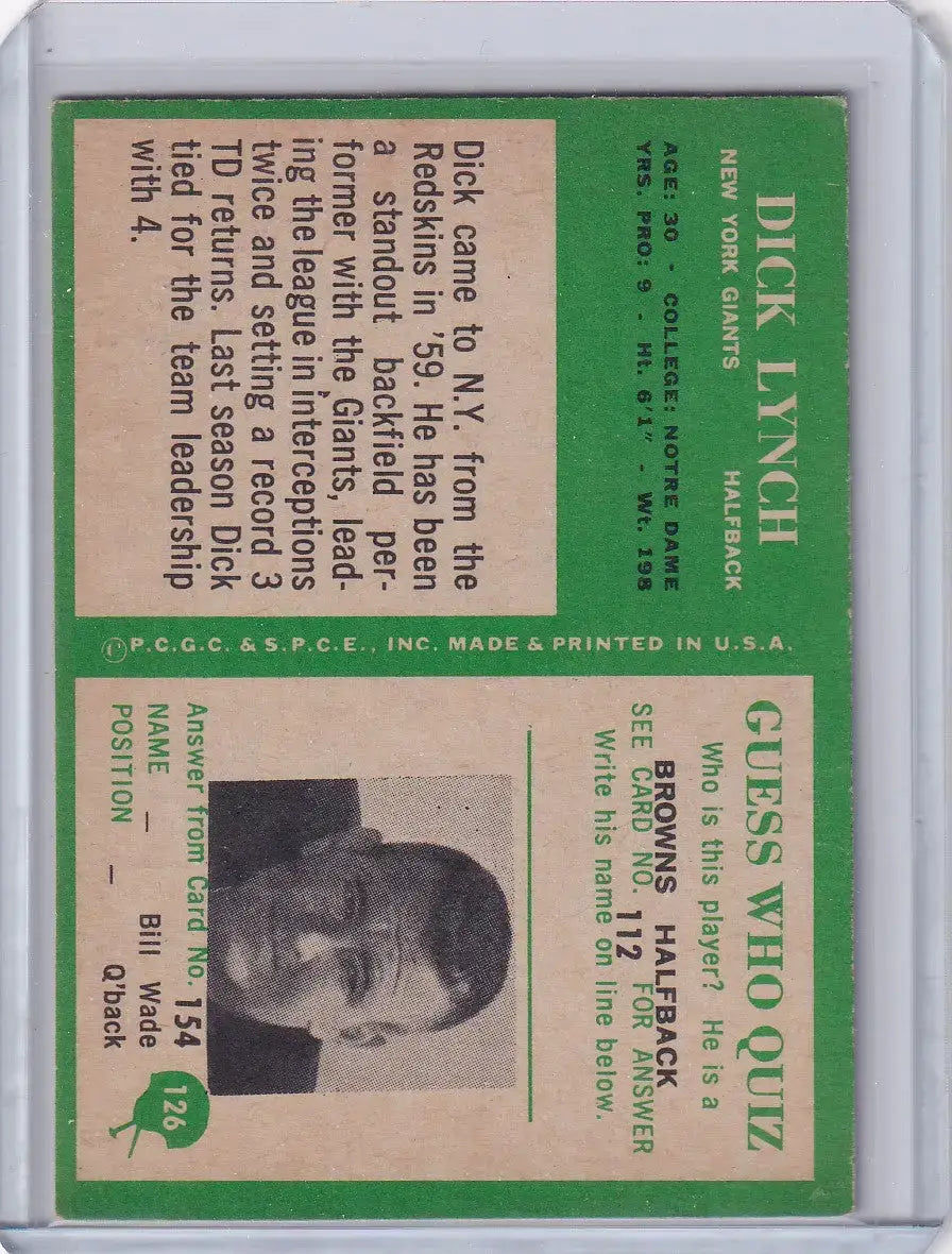 1966 Philadelphia Football #126 Dick Lynch - New York Giants