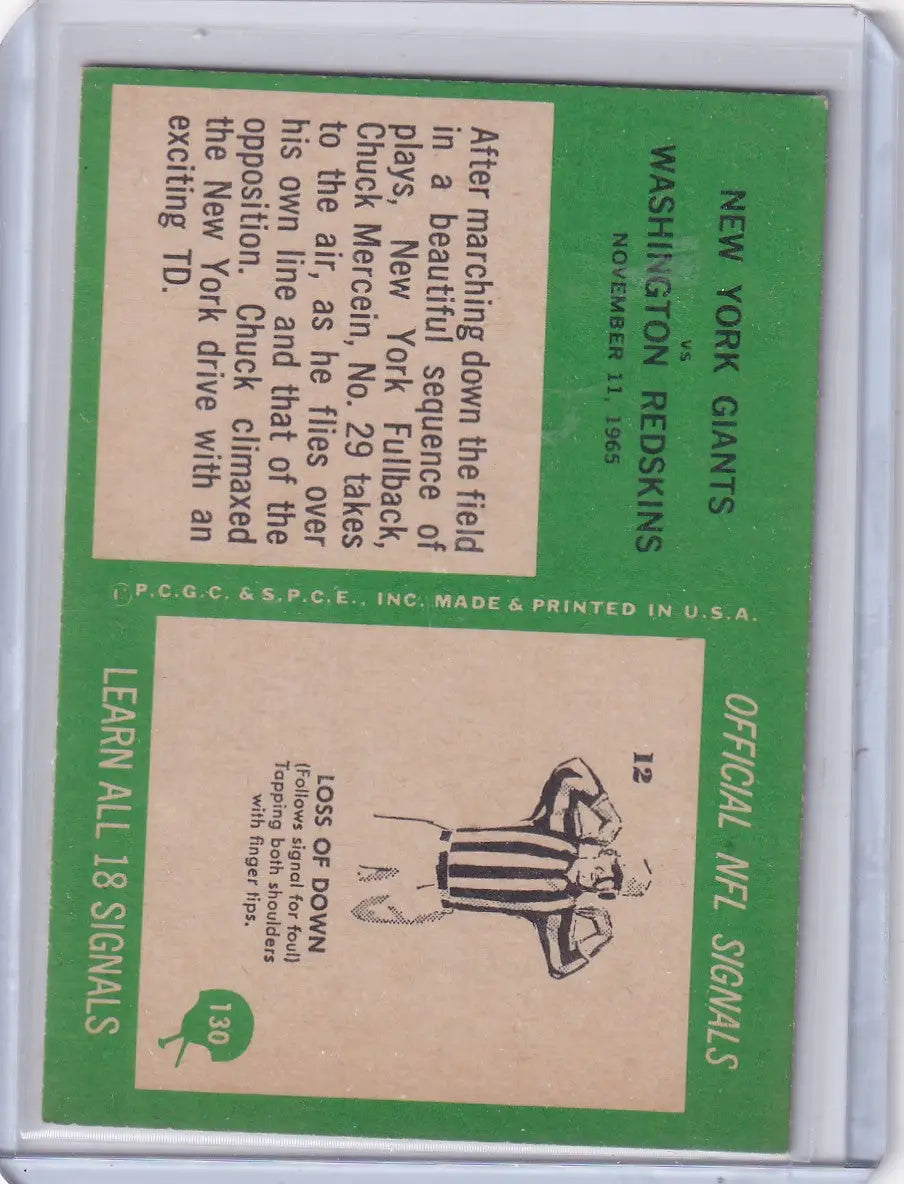 1966 Philadelphia Football #130 Giants Play: Chuck Meein