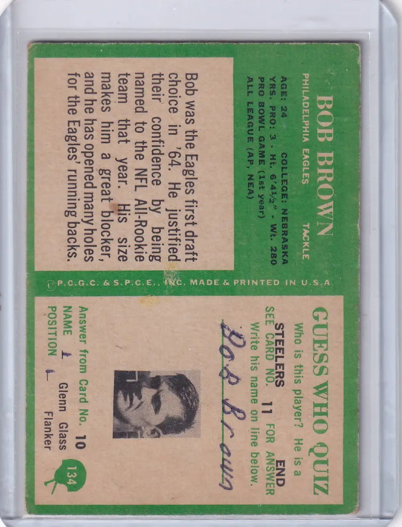 1966 Philadelphia Football #134 Bob Brown - Philadelphia Eagles RC - Football Card Single