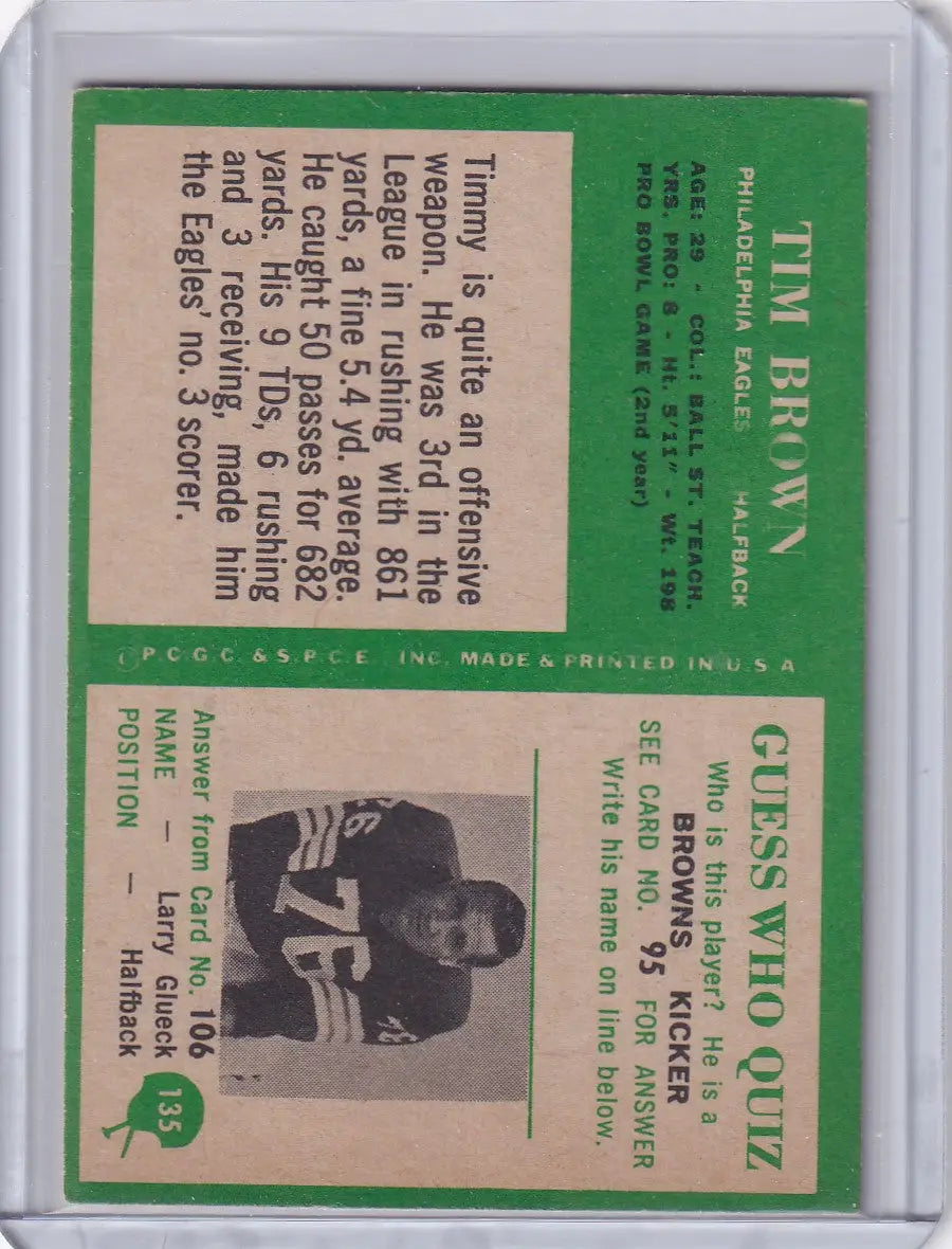 Vintage Tim Brown football card from Philadelphia Football featuring Philadelphia Eagles player Timmy Brown