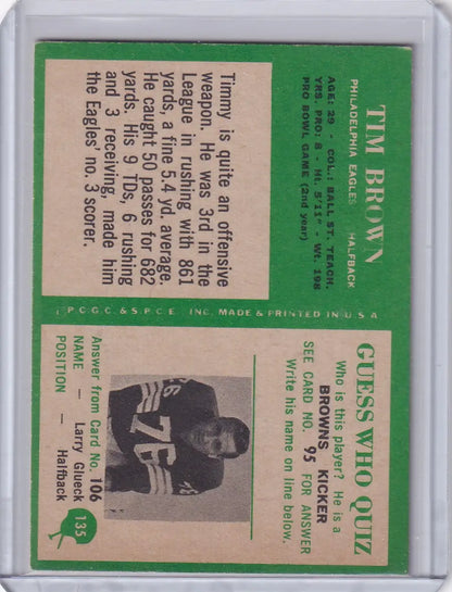 Vintage Tim Brown football card from Philadelphia Football featuring Philadelphia Eagles player Timmy Brown