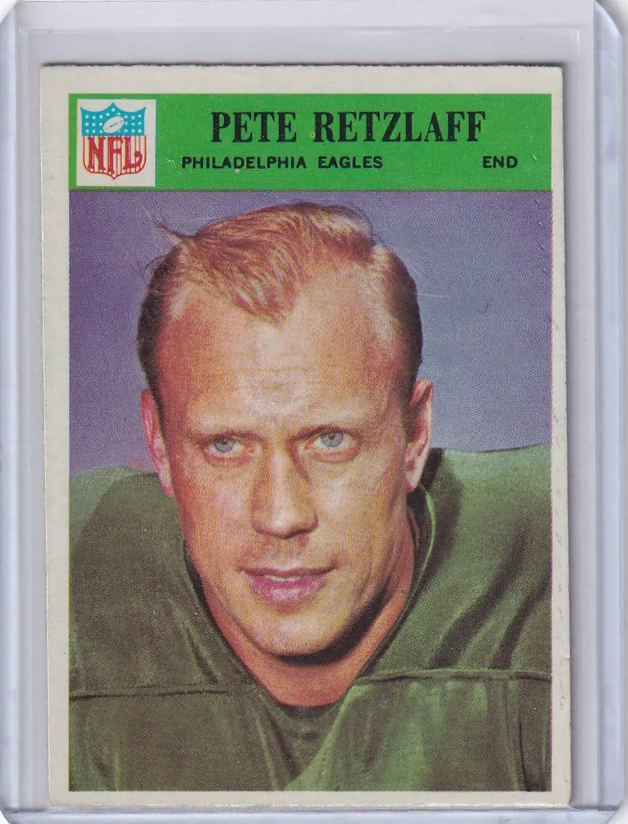 1966 Philadelphia Football Pete Retzlaff card featuring Philadelphia Eagles memorabilia