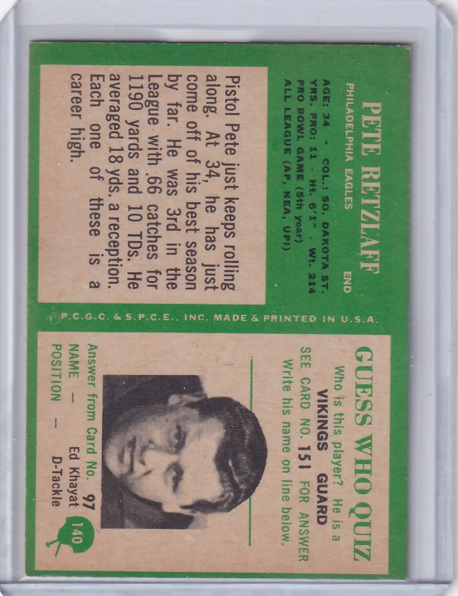 1966 Philadelphia Football #140 Pete Retzlaff - Philadelphia Eagles