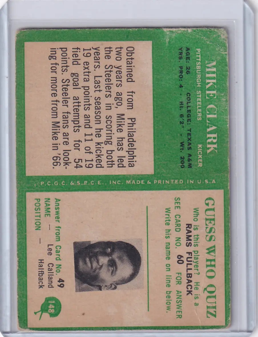 1966 Philadelphia Football #148 Mike Clark - Pittsburgh Steelers - Football Card Single