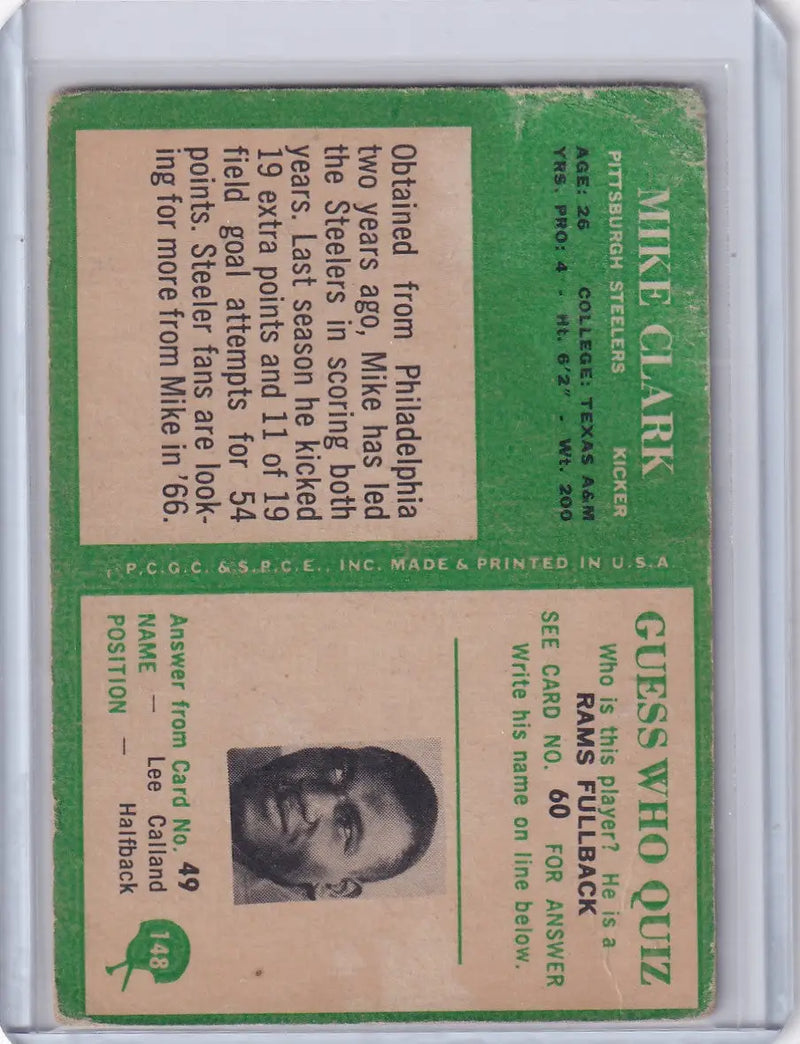 1966 Philadelphia Football #148 Mike Clark - Pittsburgh Steelers - Football Card Single