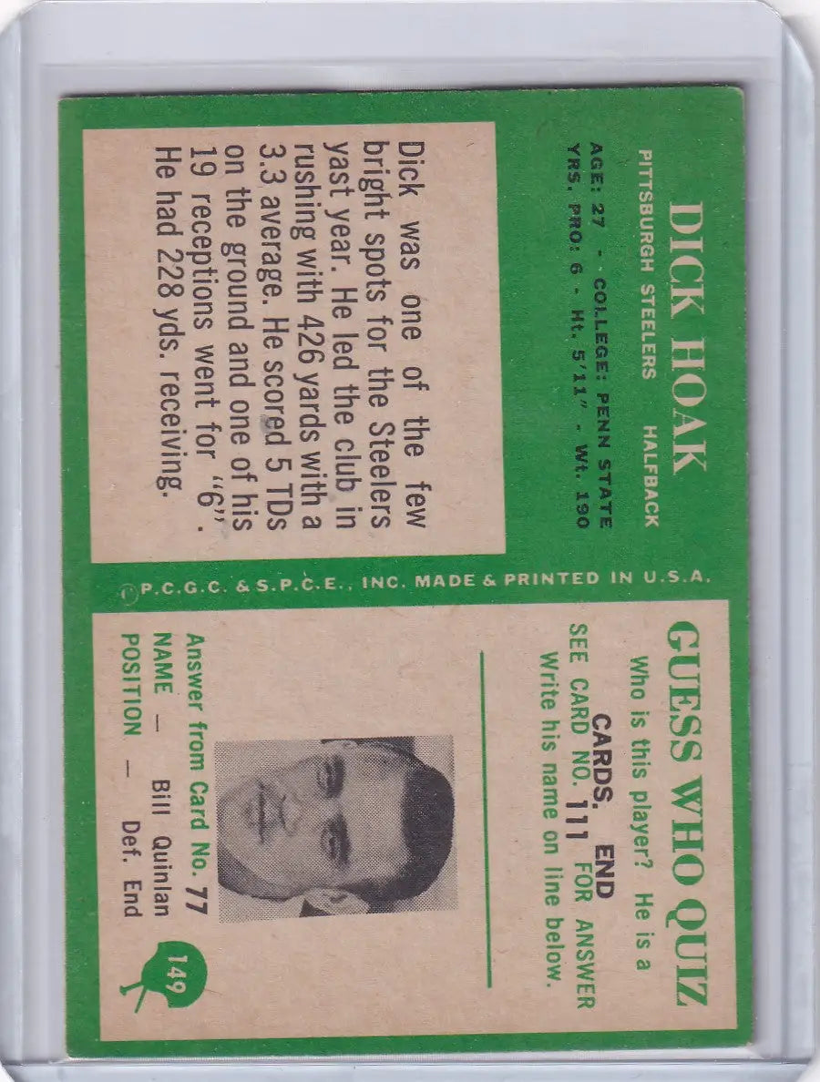 Vintage Philadelphia football Dick Hoak Pittsburgh Steelers rookie card 1966