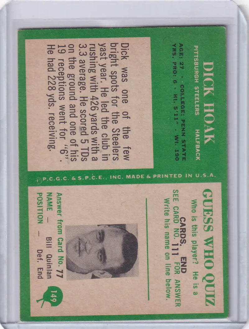 Vintage Philadelphia football Dick Hoak Pittsburgh Steelers rookie card 1966