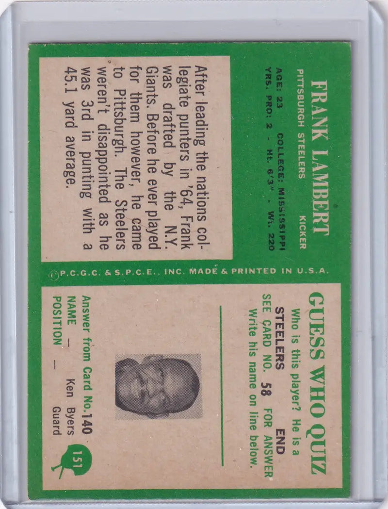 1966 Philadelphia Football #151 Frank Lambert - Pittsburgh Steelers