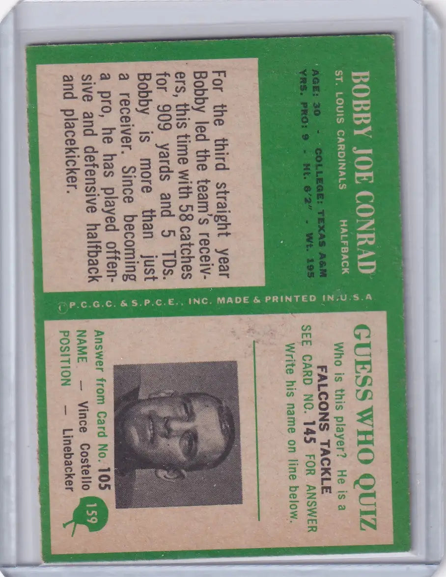 1966 Philadelphia Football #159 Bobby Joe Conrad - St. Louis Cardinals