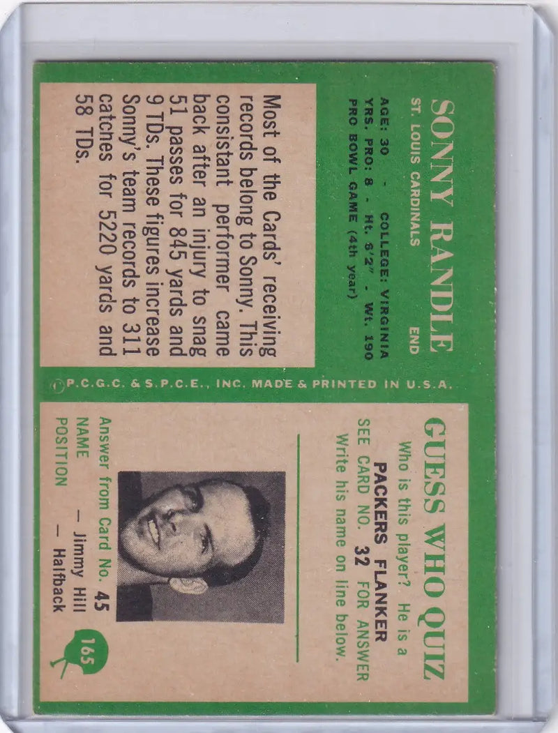 1966 Philadelphia Football #165 Sonny Randle - St. Louis Cardinals