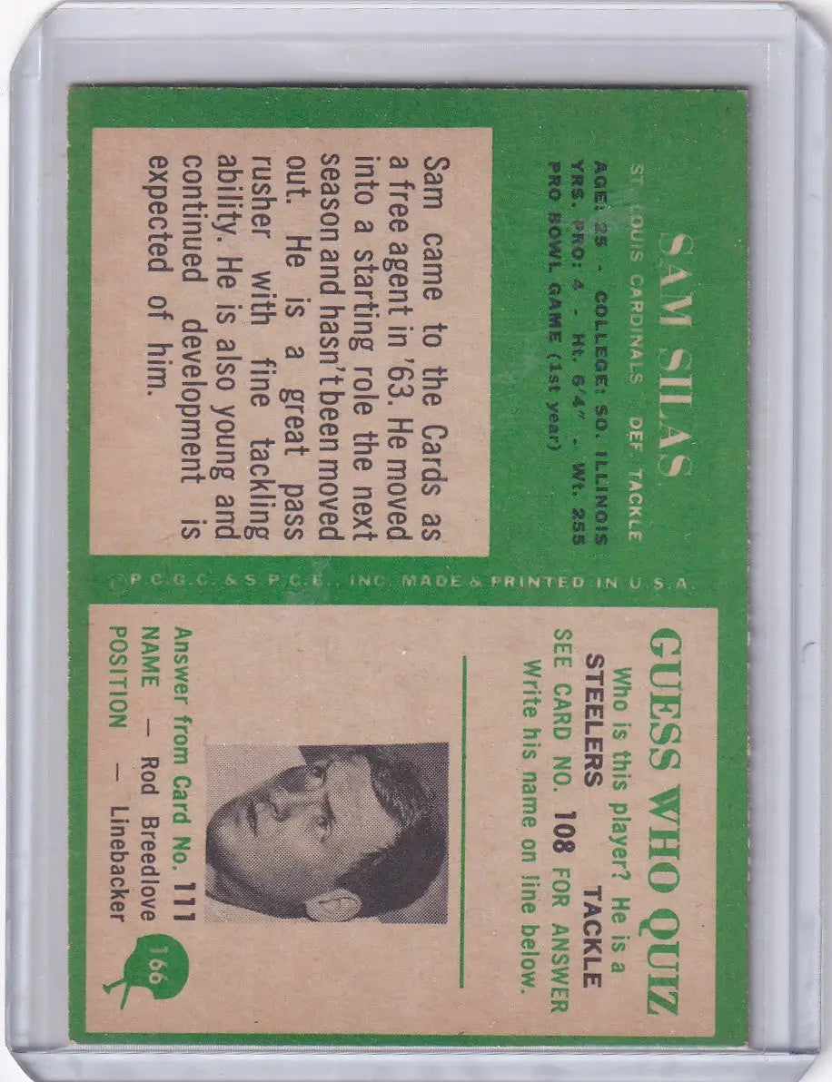 1966 Philadelphia Football #166 Sam Silas - St. Louis Cardinals RC
