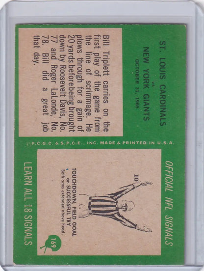 Vintage Philadelphia football card featuring Bill Triplett from the 1966 Cardinals play