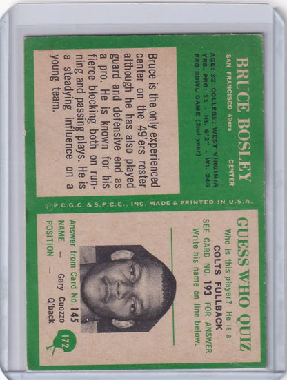 Vintage Philadelphia Football card of Bruce Bosley from the San Francisco 49ers team