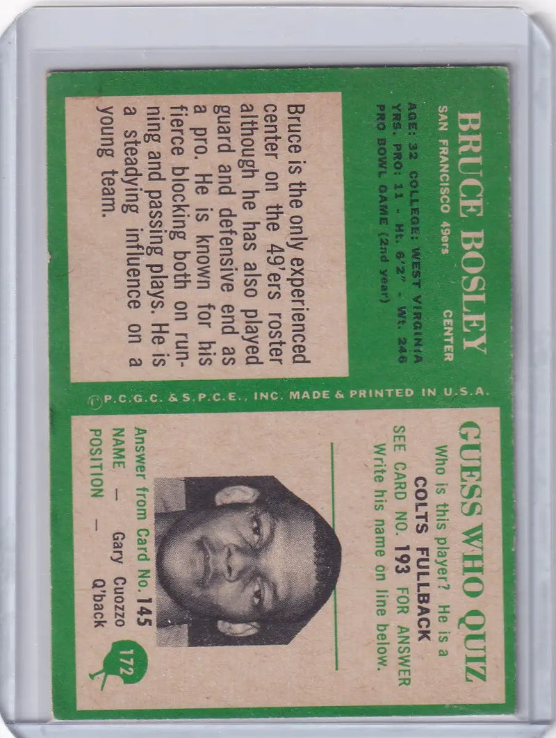 Vintage Philadelphia Football card of Bruce Bosley from the San Francisco 49ers team
