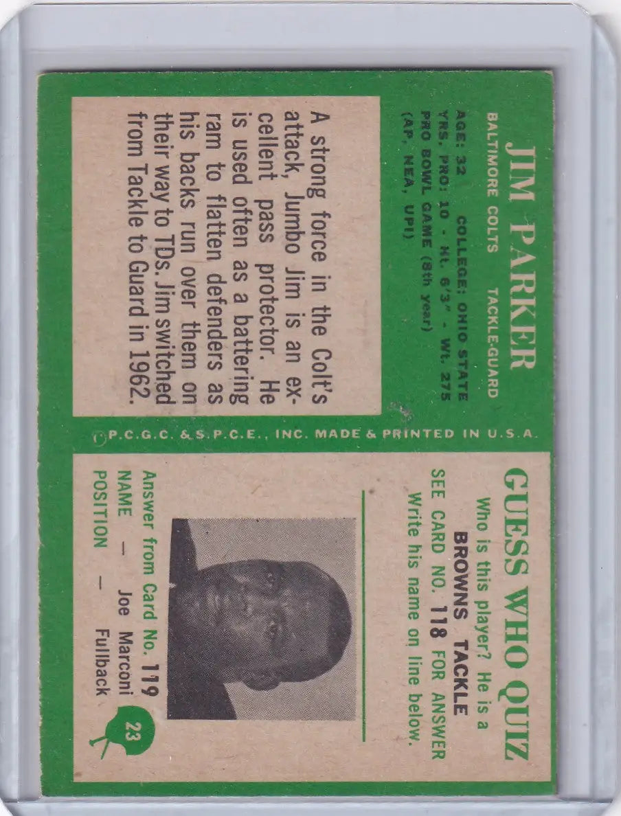 1966 Philadelphia Football #23 Jim Parker - Baltimore Colts - Trading Card