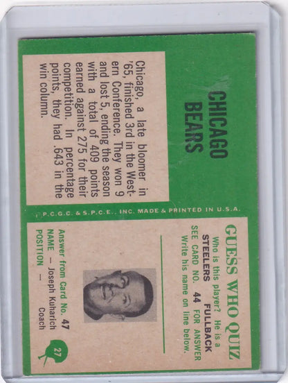 Vintage football card featuring 1966 Philadelphia Football Chicago Bears Team player