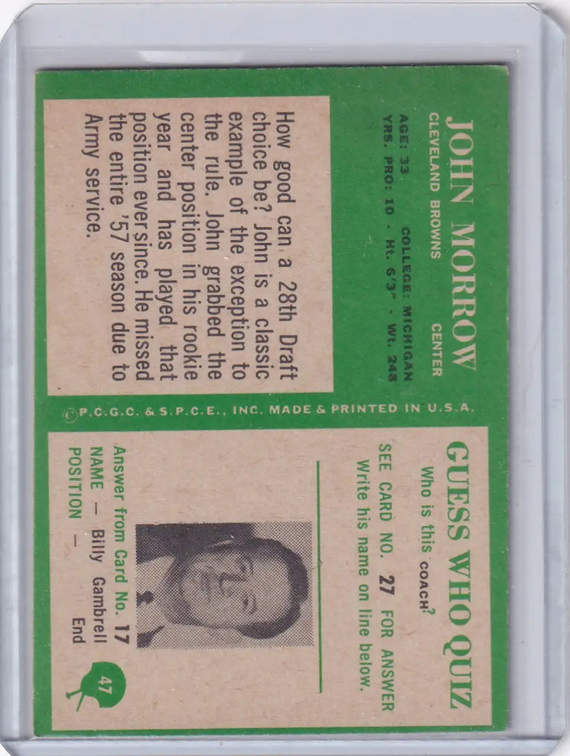 1966 Philadelphia Football #47 John Morrow - Cleveland Browns