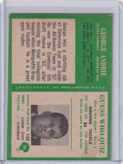 Vintage Philadelphia football card featuring George Andrie of the Dallas Cowboys
