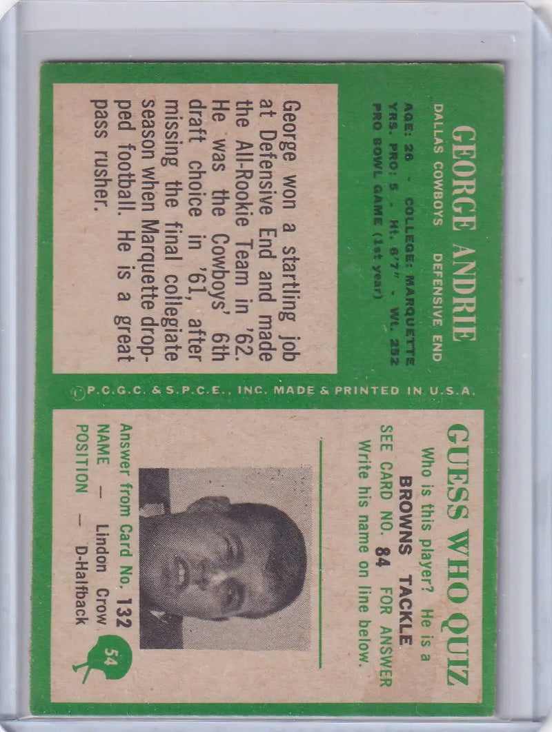 Vintage Philadelphia football card featuring George Andrie of the Dallas Cowboys
