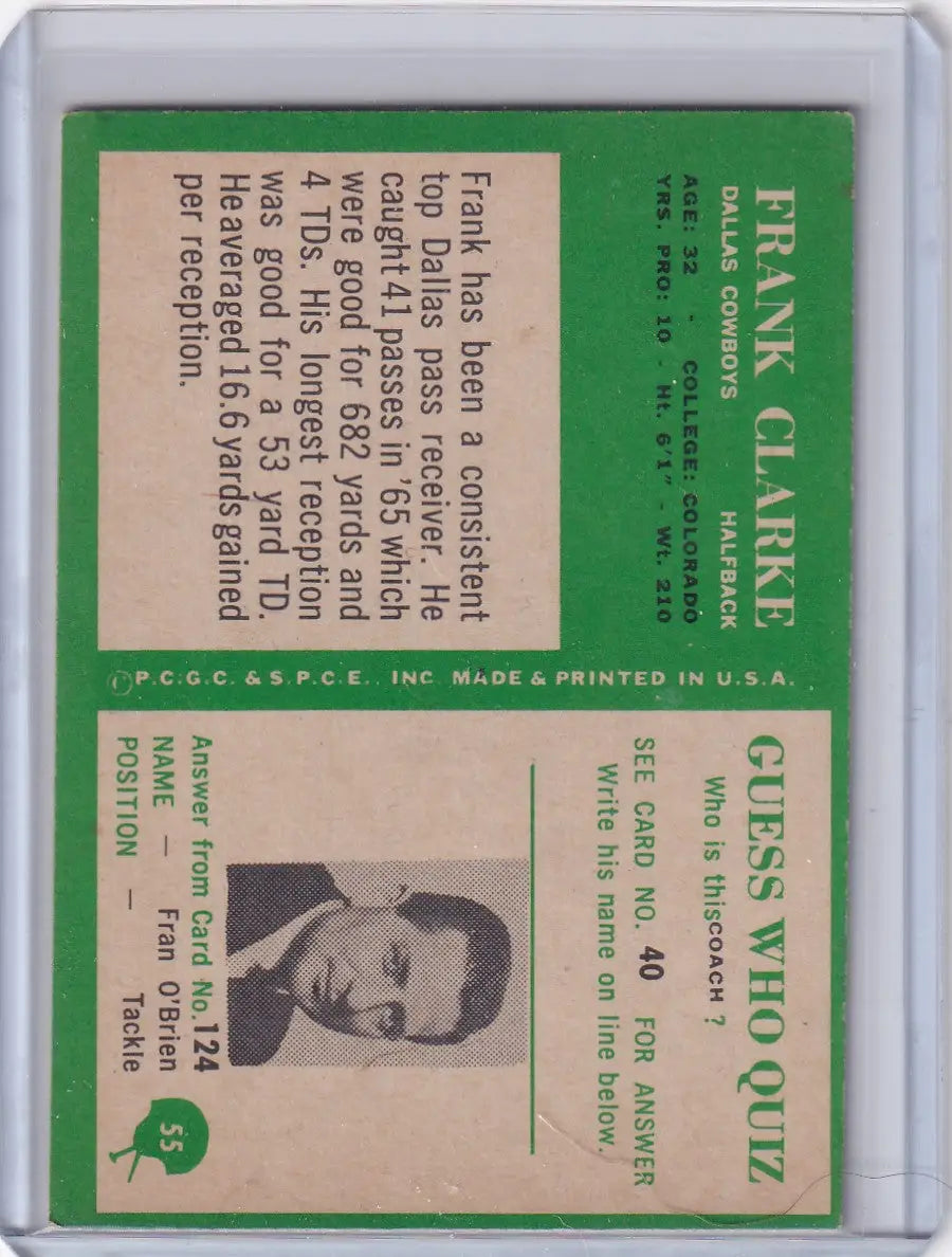 1966 Philadelphia Football #55 Frank Clarke - Dallas Cowboys - Football Card Single