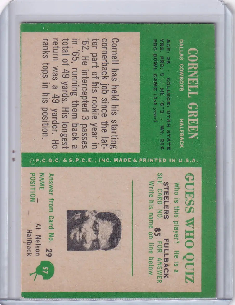 1966 Philadelphia Football #57 Cornell Green - Dallas Cowboys - Football Card Single
