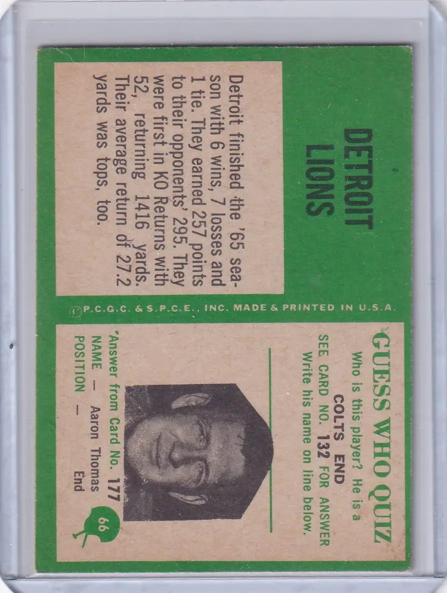 1966 Philadelphia Football #66 Detroit Lions Team