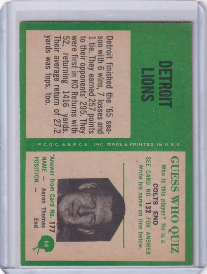 Vintage football card featuring the Philadelphia Football 1966 Detroit Lions Team collectible
