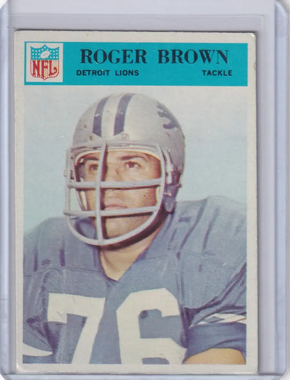 1966 Philadelphia Football Roger Brown card featuring Detroit Lions player