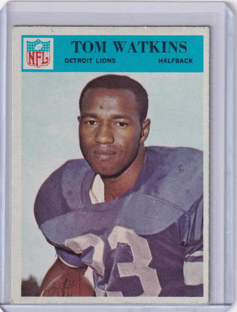 Philadelphia football card featuring Tom Watkins of the Detroit Lions from 1966