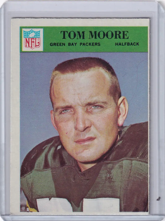 Tom Moore football card from 1966 Philadelphia Football featuring Green Bay Packers player