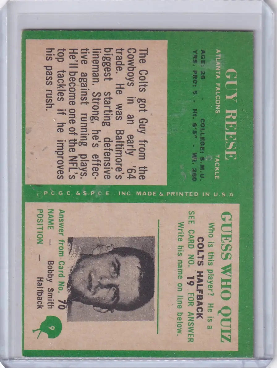 1966 Philadelphia Football Guy Reese Atlanta Falcons trading card for collectible sports memorabilia