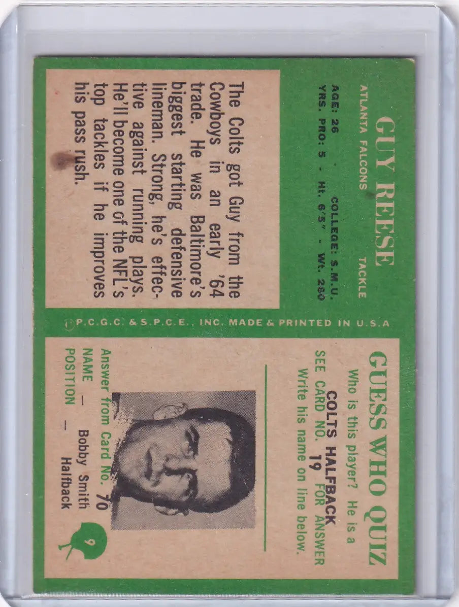 1966 Philadelphia Football #9 Guy Reese - Atlanta Falcons