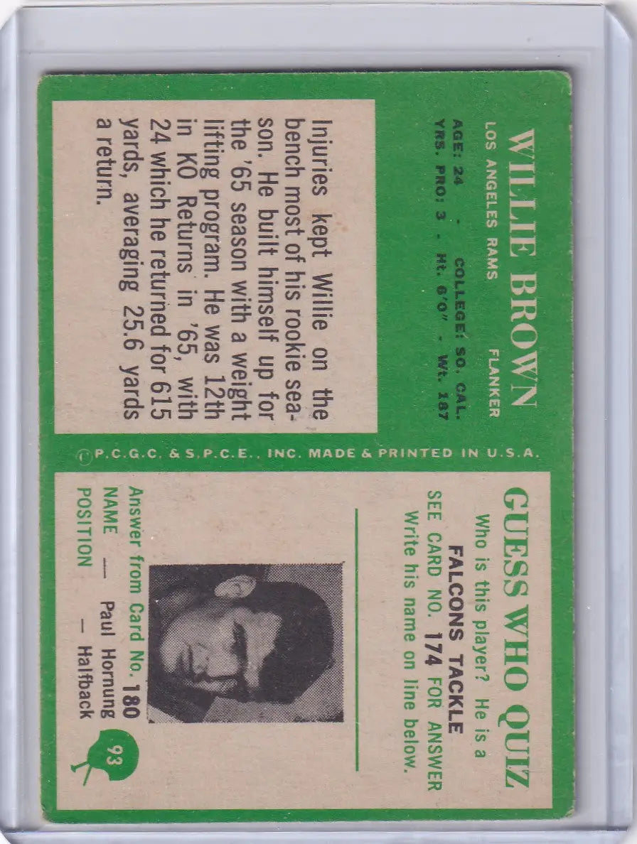 1966 Philadelphia Football #93 Willie Brown - Los Angeles Rams - Football Card Single