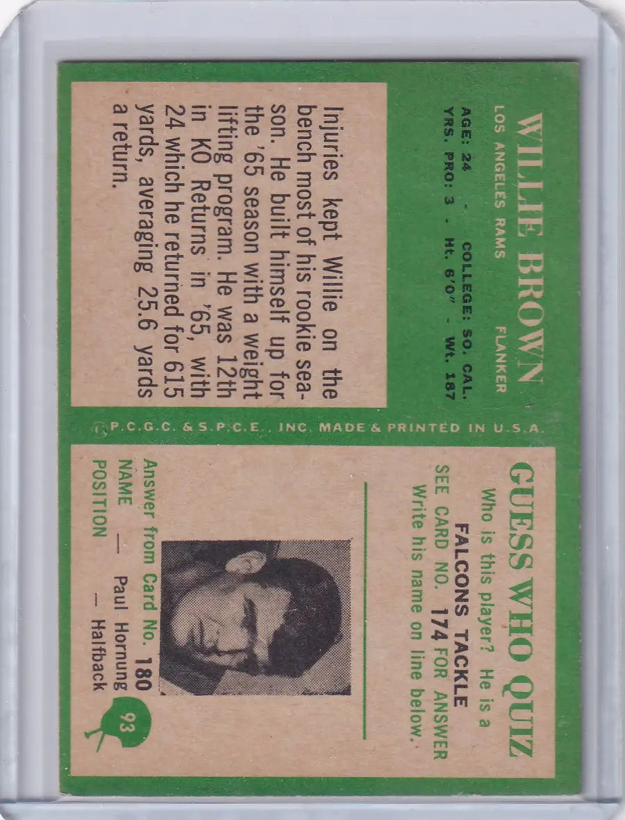 1966 Philadelphia Football #93 Willie Brown - Los Angeles Rams