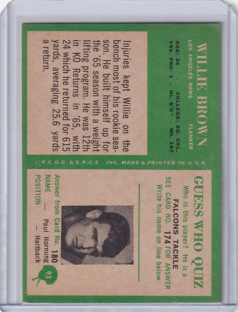1966 Philadelphia Football #93 Willie Brown - Los Angeles Rams