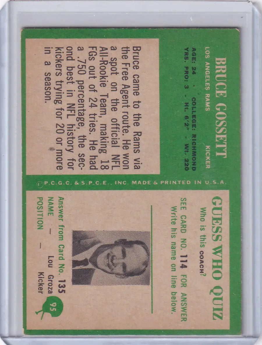 1966 Philadelphia Football #95 Bruce Gossett - Los Angeles Rams - Football Card Single