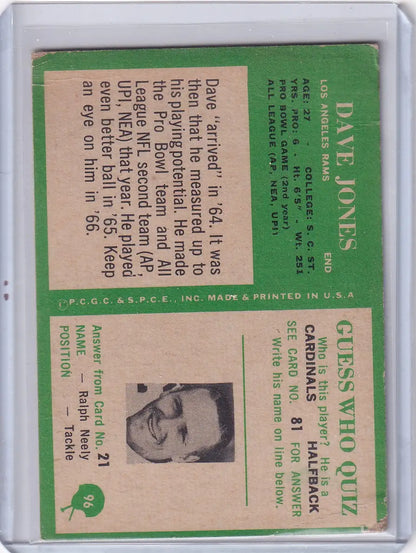 Vintage football card featuring Deacon Jones from the Los Angeles Rams, Philadelphia football collectible