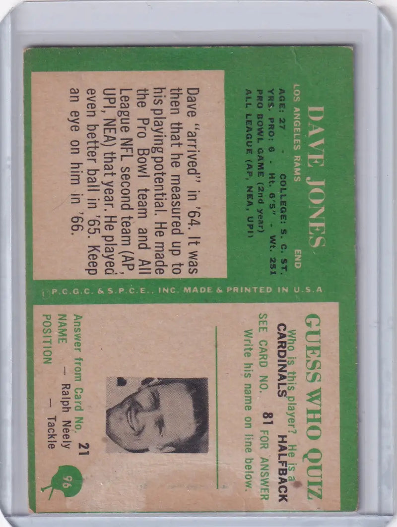 1966 Philadelphia Football #96 Deacon Jones - Los Angeles Rams - Football Card Single
