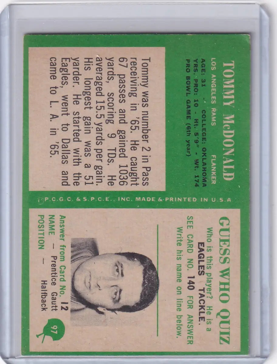 1966 Philadelphia Football #97 Tommy McDonald - Los Angeles Rams