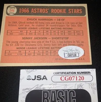 Vintage baseball card featuring Sonny Jackson and Chuck Harrison Houston Astros RC auto