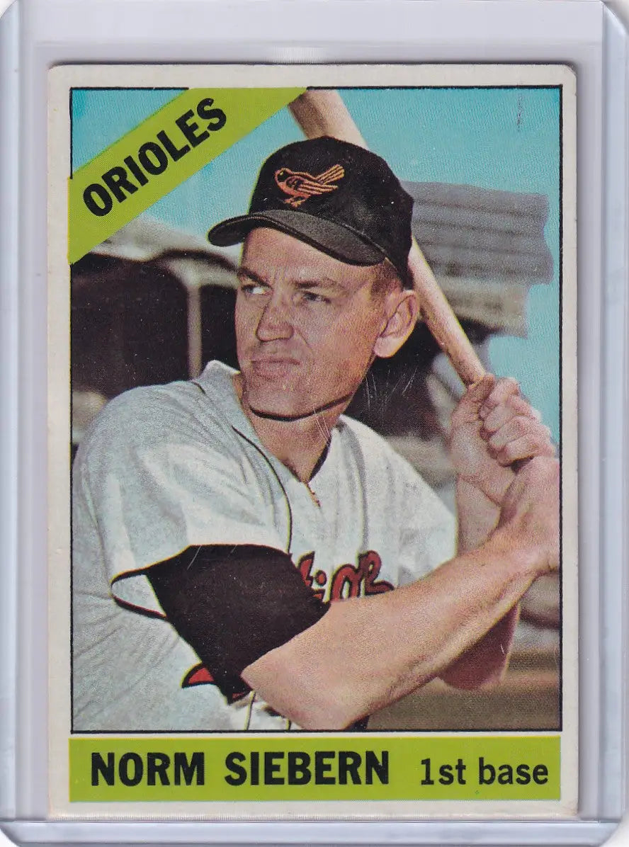 1966 Topps Baseball card of Norm Siebern in batting stance for Baltimore Orioles