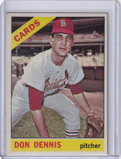 Vintage Topps Baseball card of Don Dennis, St. Louis Cardinals pitcher in uniform