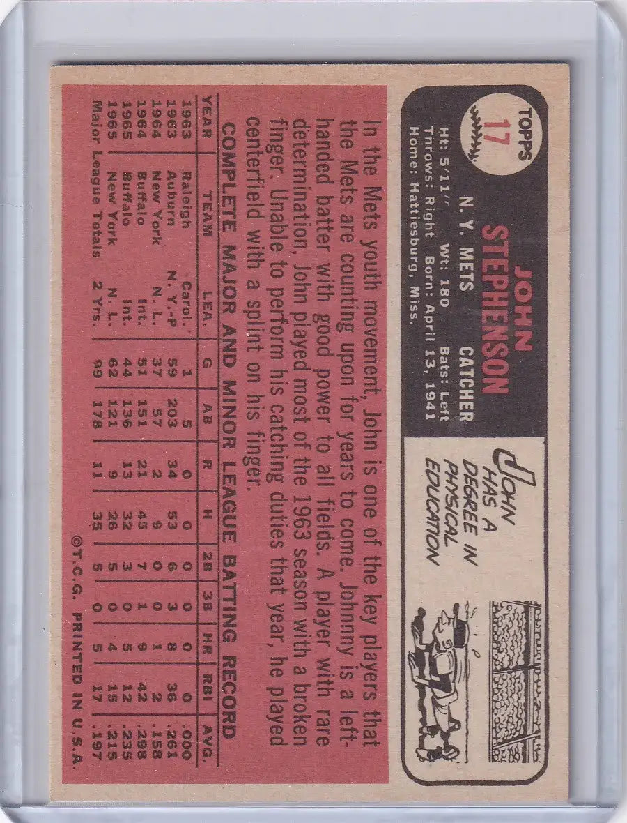 1966 Topps Baseball #17 John Stephenson - New York Mets - Baseball Card Single